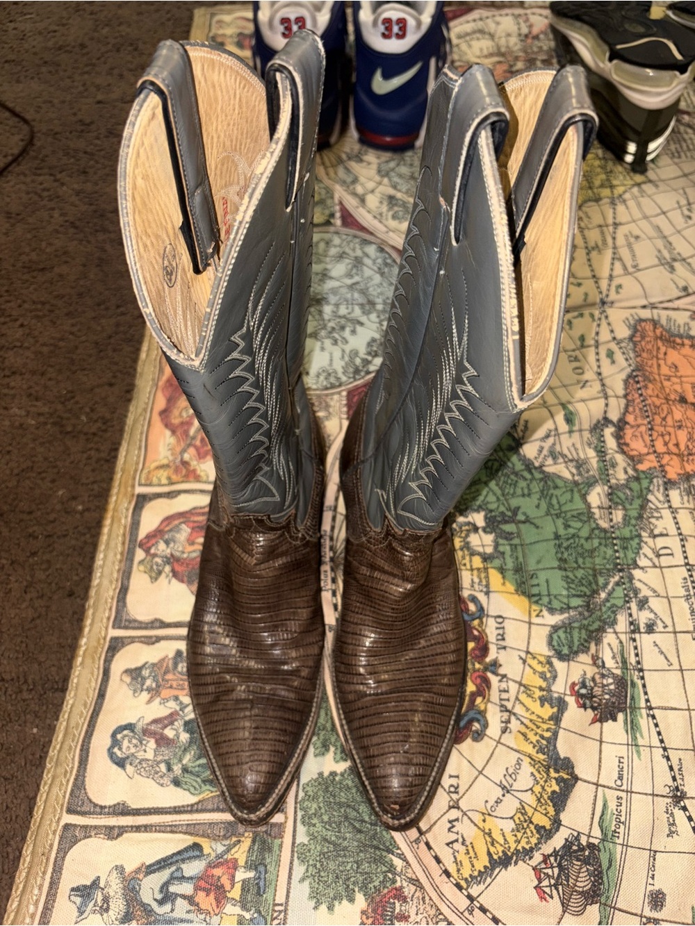 Justin Boots Two-Tone Brown Footu with Gray Shaft Cowboy Boots 7.5A